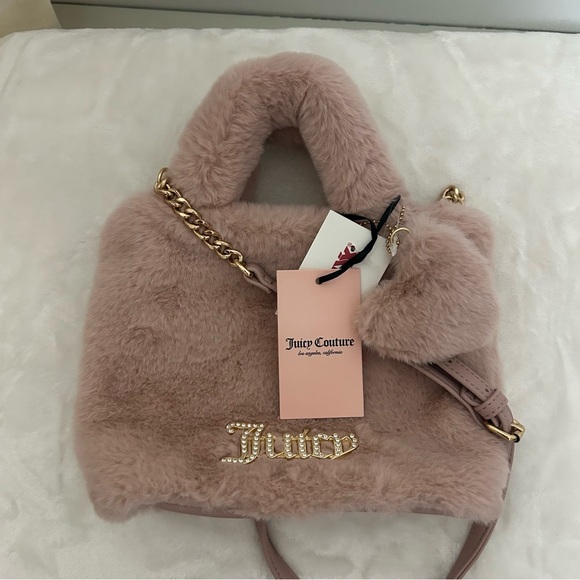 NWT Juicy Couture Faux Fur Mini Tote Bag - Dusty Rose Pink - Picture 6 of 6